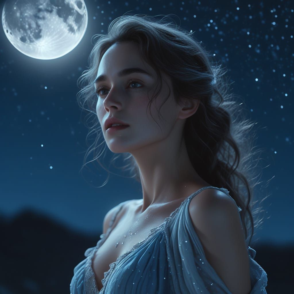 Moonlit Woman Portrait in Dreamy Digital Art