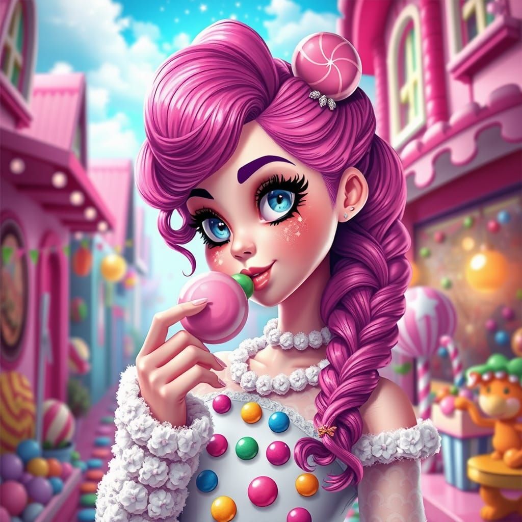 Candy Girl in Candyland: Hyperrealistic Digital Illustration