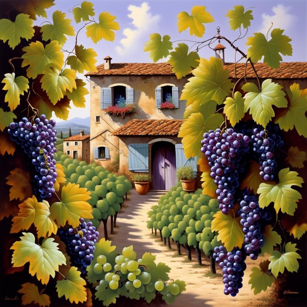 Surreal Grape Woman Portrait in Classical Style