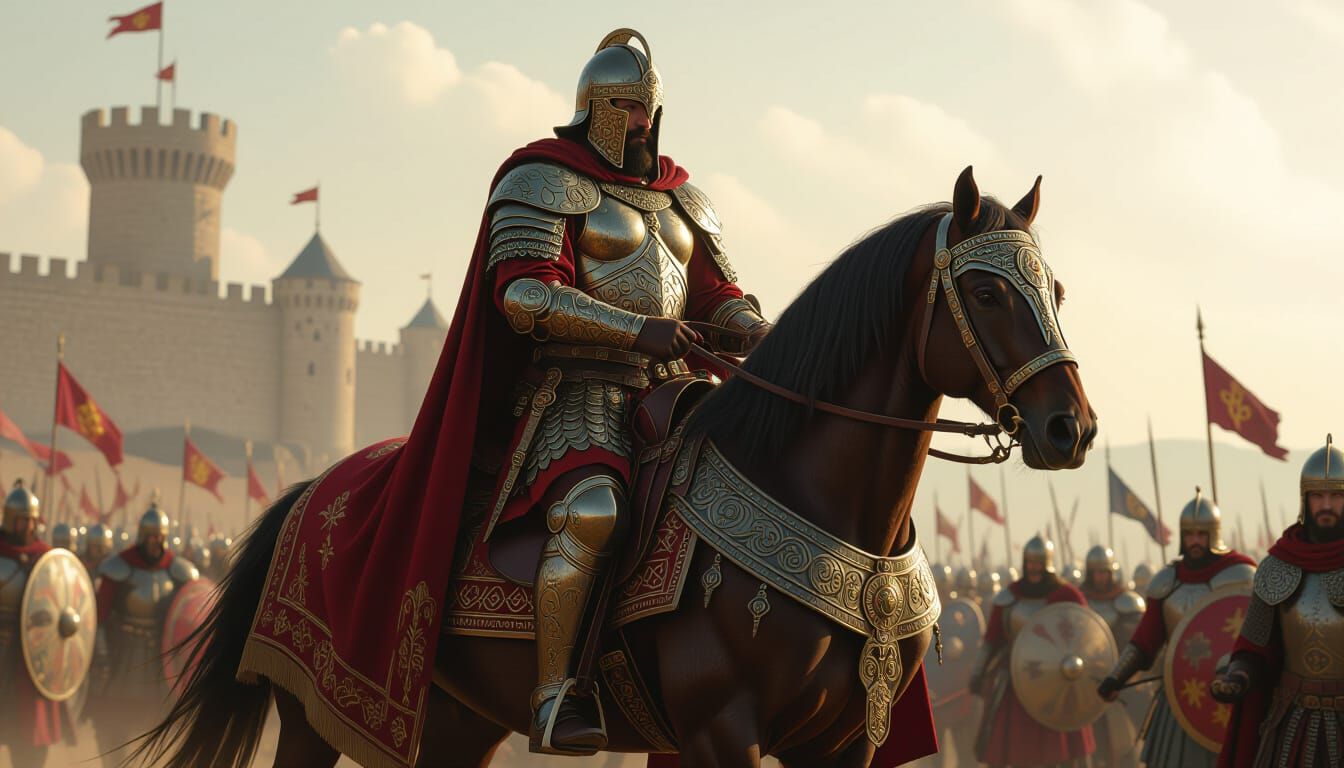 Byzantine Cataphract in Medieval Battlefield, Photorealistic...