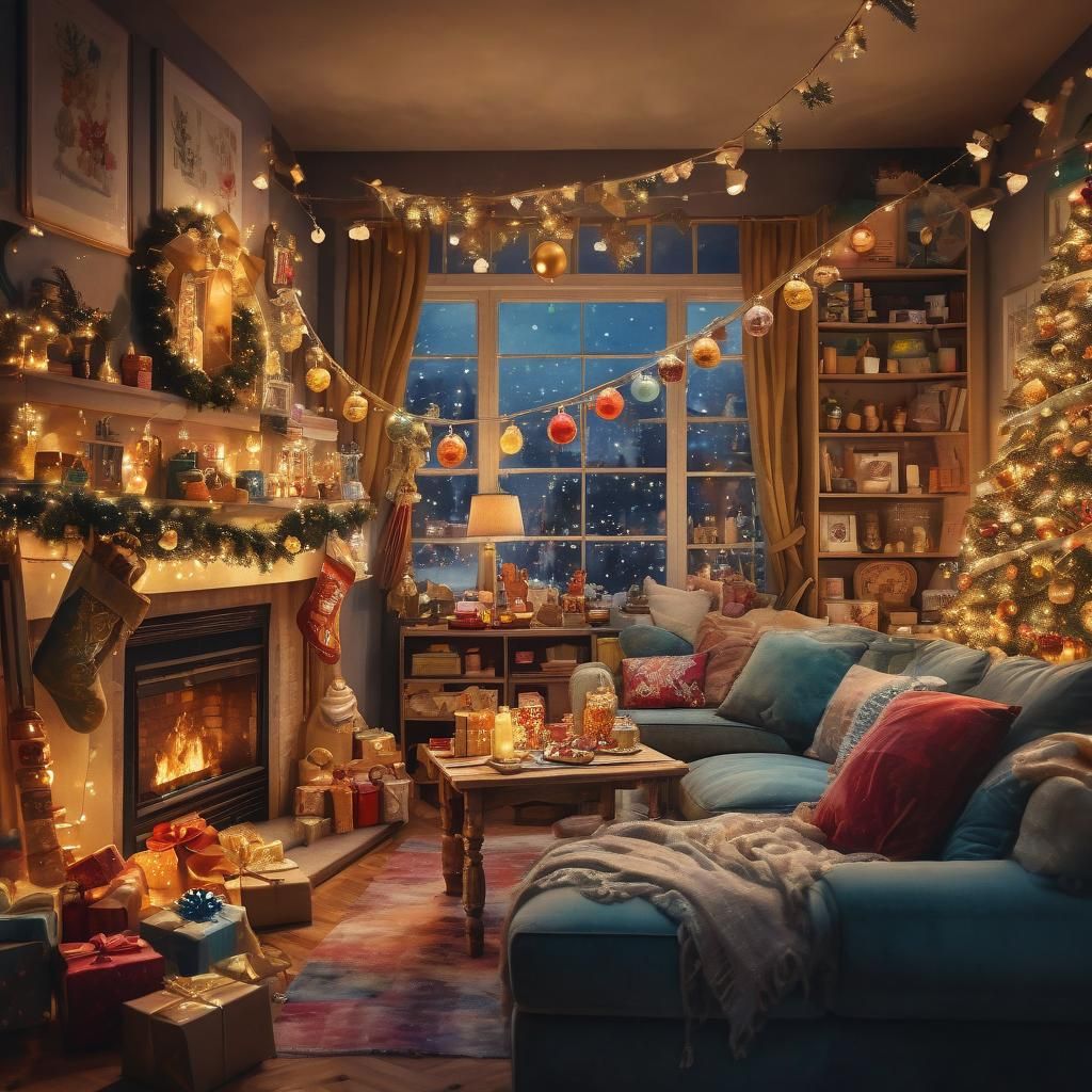 Festive Watercolor: Holiday Preparations in a Cozy Room