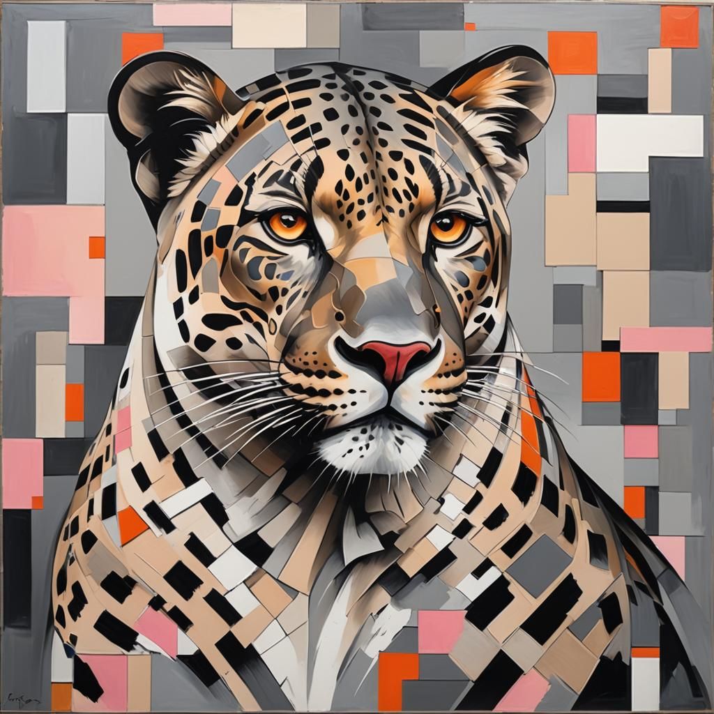 Abstract Leopard in Mondrian Art Style