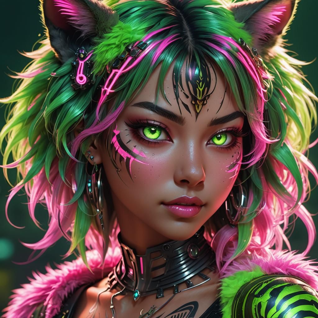 Biopunk Babe with Tiger Features in 3D Anime Art
