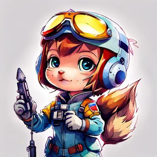 Cute Chibi Chipmunk Aviator in Watercolor Style