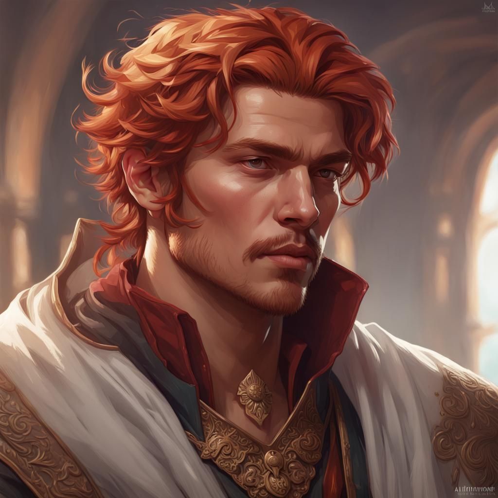 Red-Haired Youth Portrait in Hyperdetailed Style