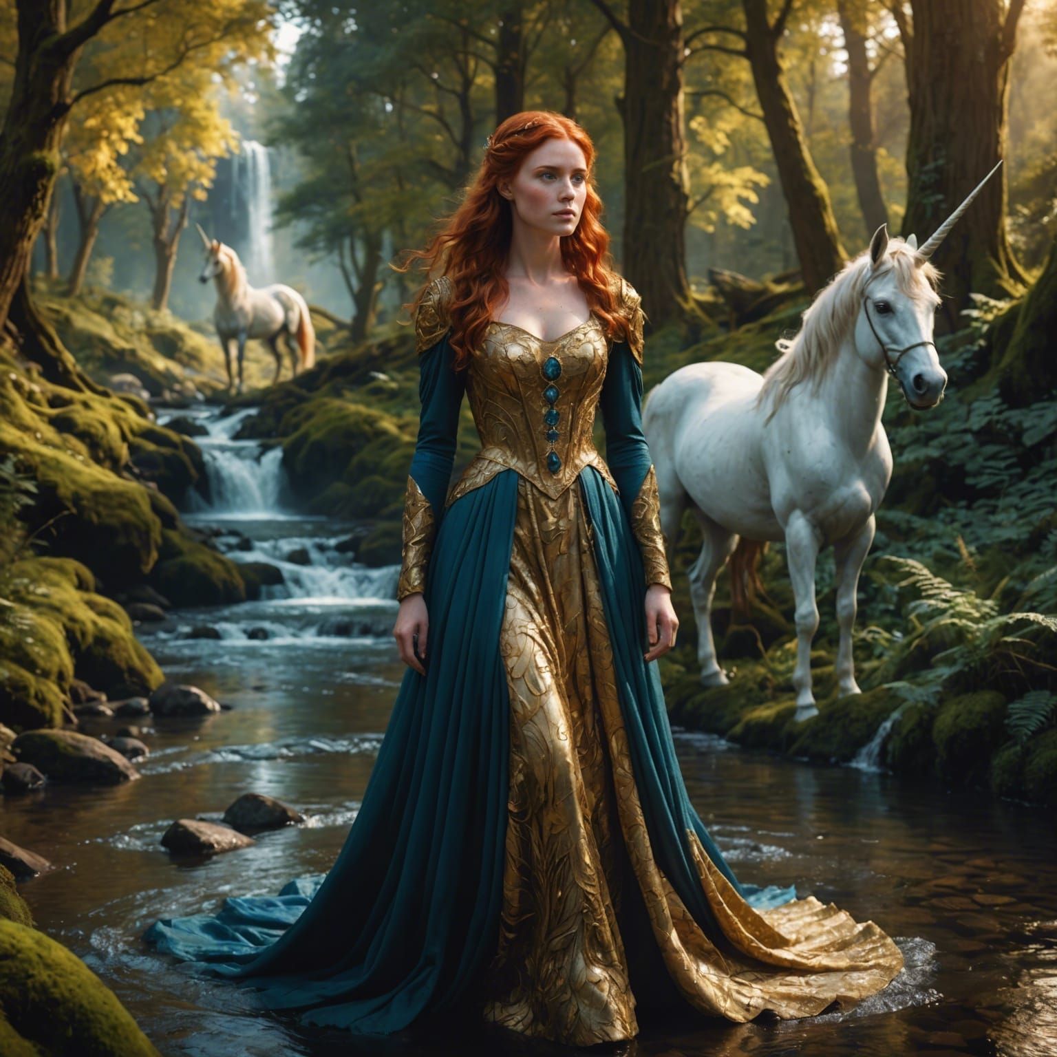 Woman Meets Unicorn in Enchanted Forest
