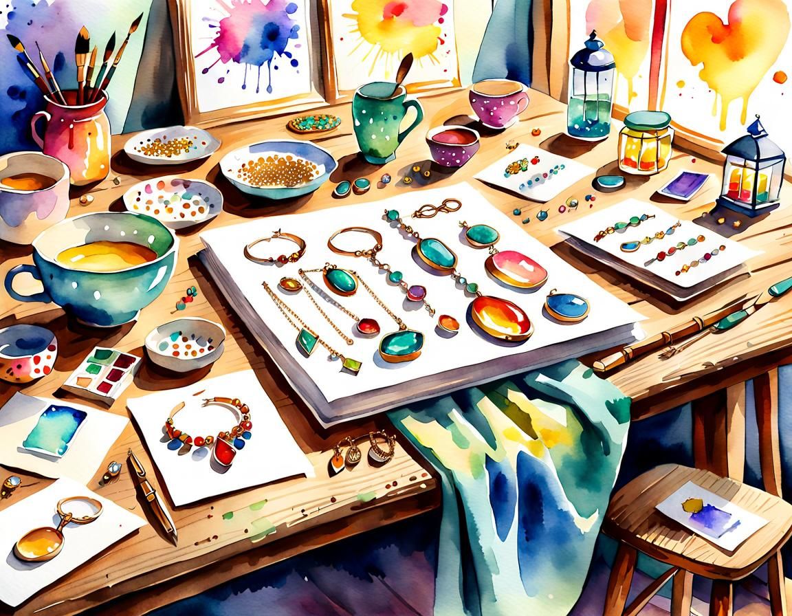 Whimsical Watercolor Craft Boutique Still Life