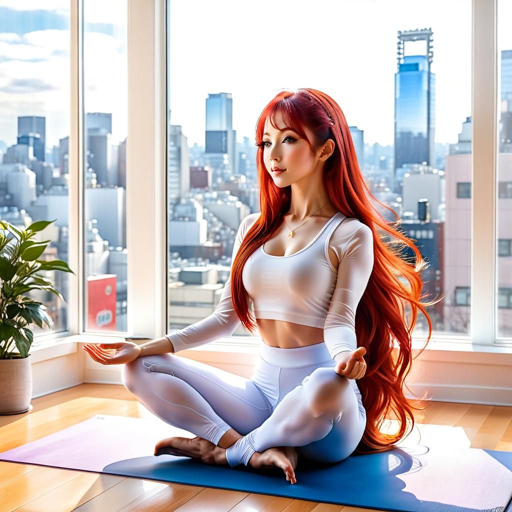 Yoga in Shibuya: A Kawaii Watercolor Painting