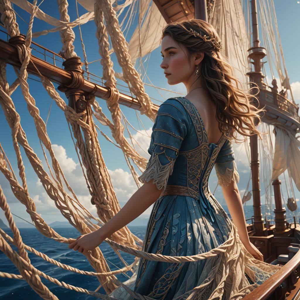 Girl on a String Ship Sails into Dreamlike Horizon