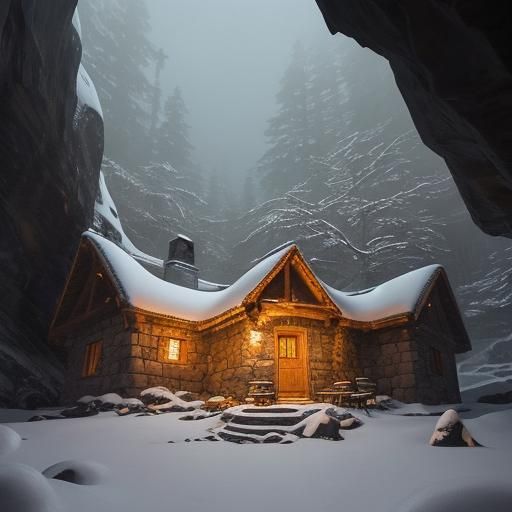 Cozy Cave Escape from Winter Snowstorm