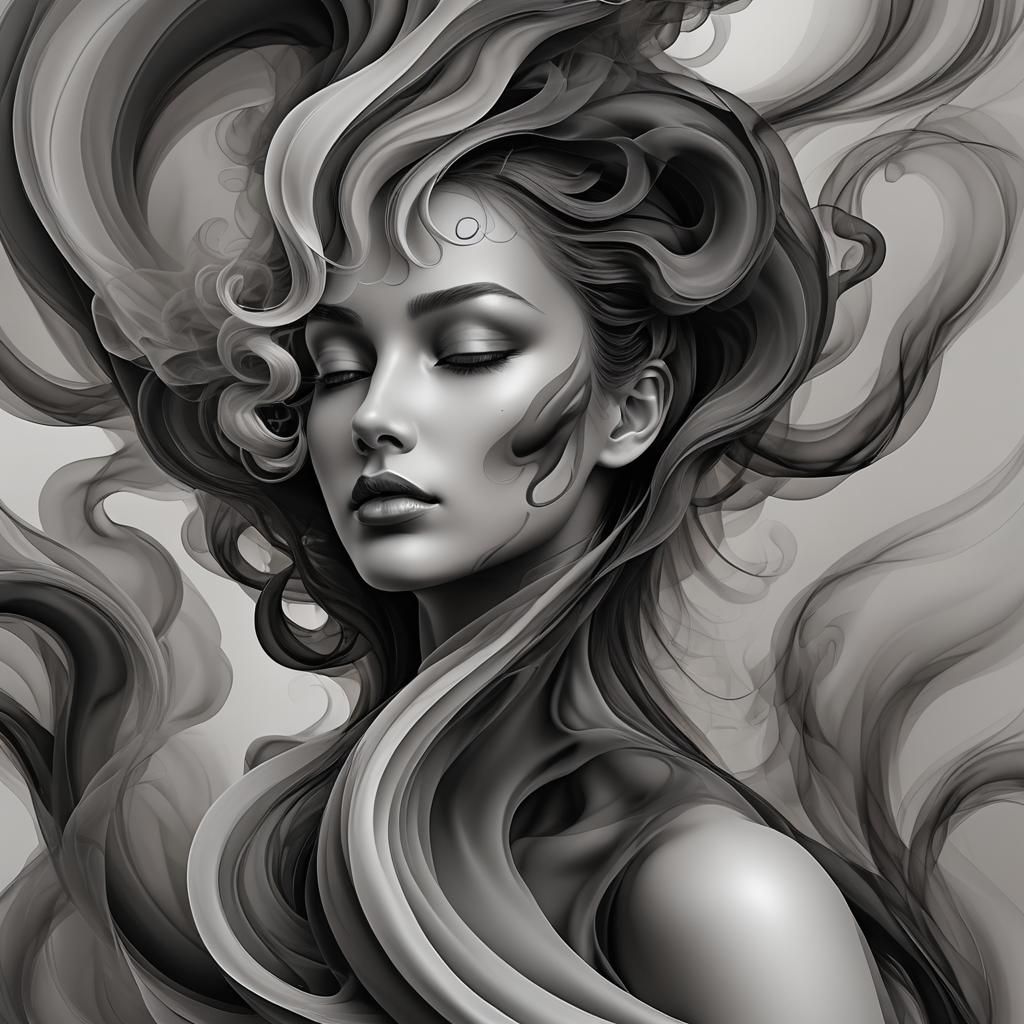Ethereal Smoke Woman in Abstract Fractal Design