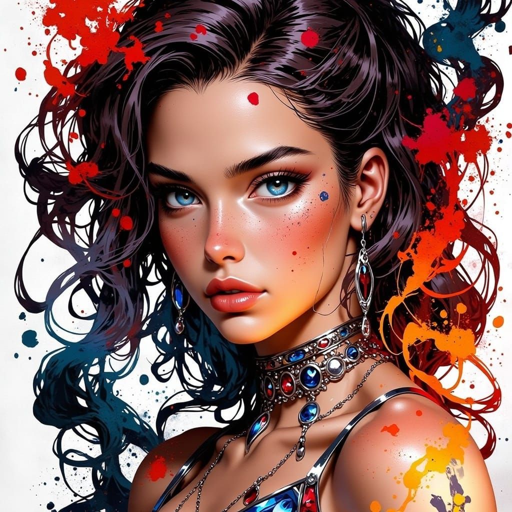 Ink Splatter Portrait of a Beautiful Woman