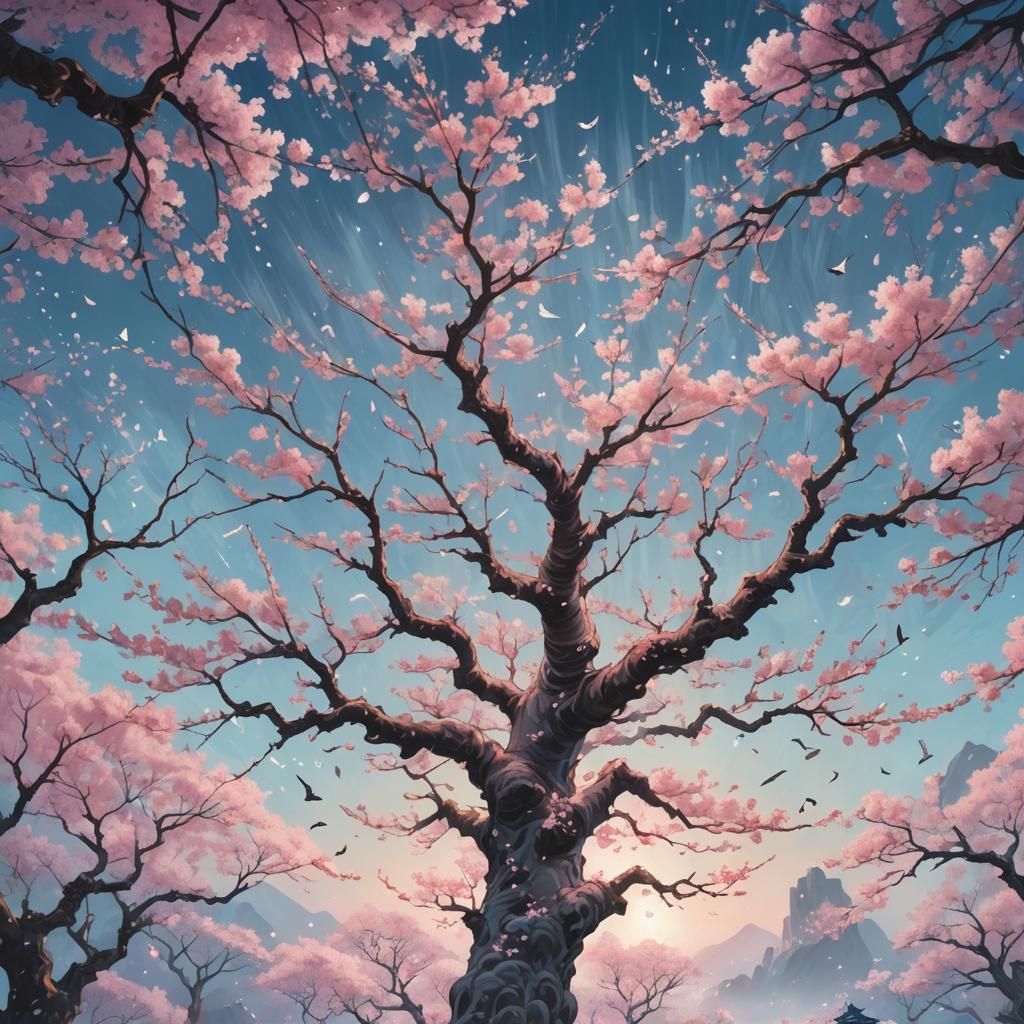 Giant Cherry Blossom Tree with Floating Realms