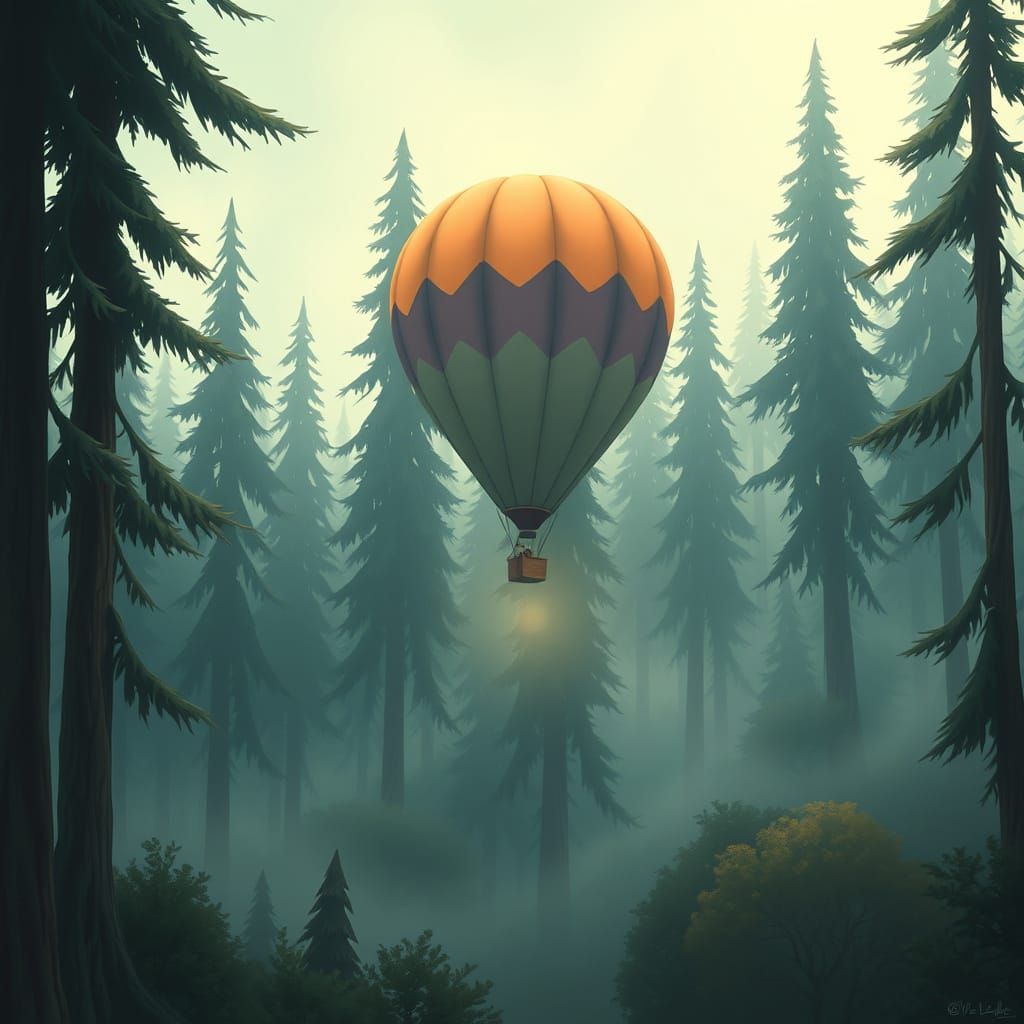 Vibrant Balloon in Misty Miyazaki Forest