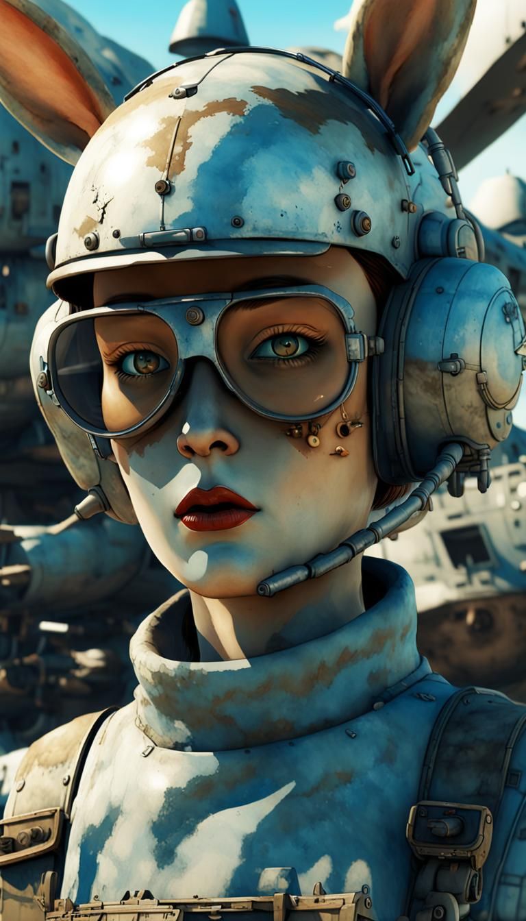 Wasteland Female character closeup portrait backdrop of a Ma...