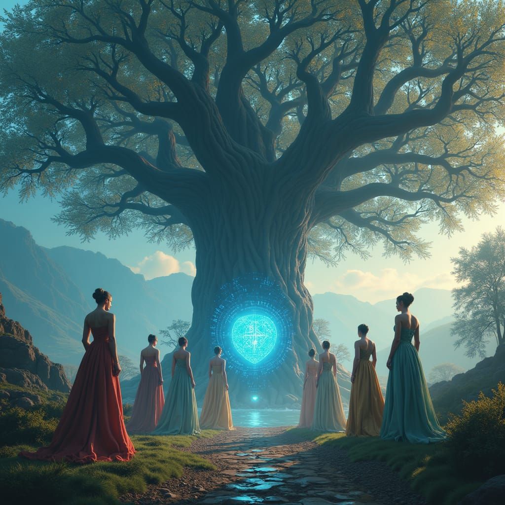 Fantasy Coding Scene in Electric Blue and Gold