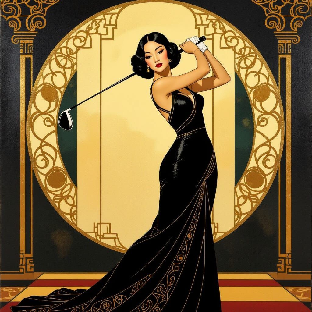 Art Deco Golfer in Jewel Tones