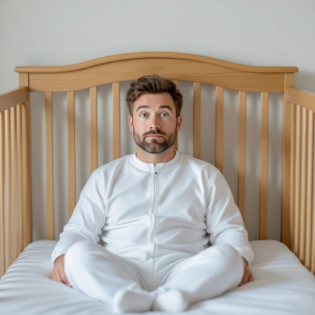 Adult in Crib Photorealistic Studio Shot