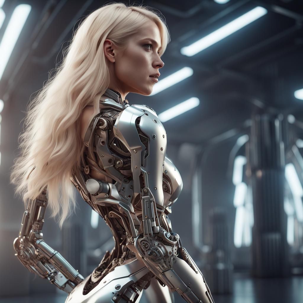 Futuristic Blonde Amputee with Metal Prosthetics