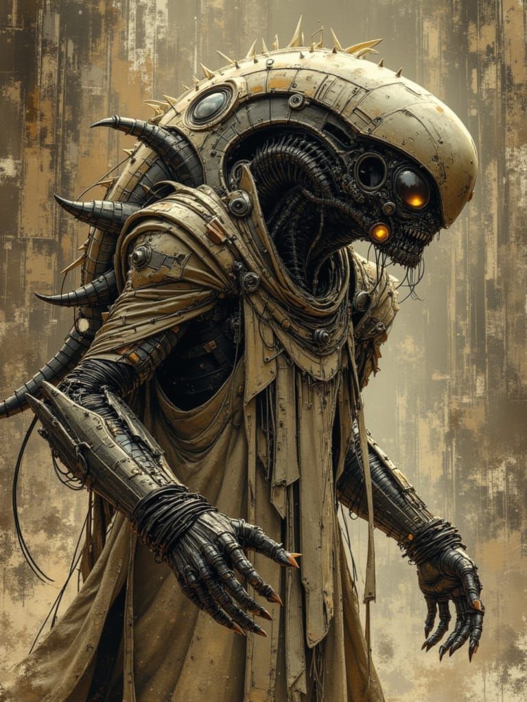 Alien Couple in Futuristic Space Suits with Dramatic Lightin...