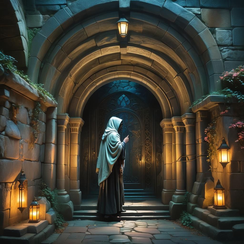 Mysterious Crypt Entrance in Ethereal Glow