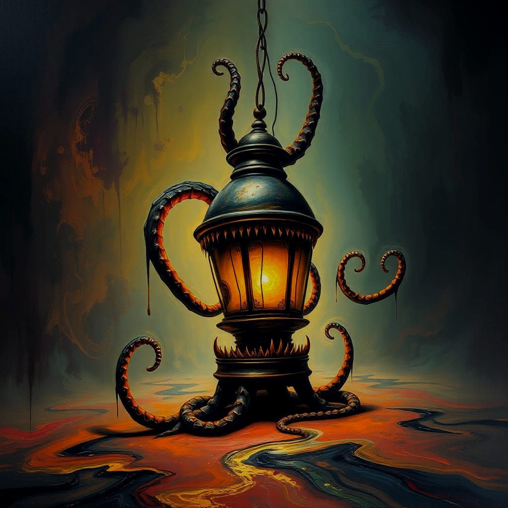 Menacing Tentacled Lantern in Surrealist Style