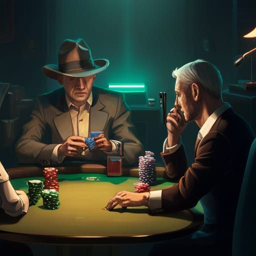 Robots Play Poker on Saturn in Cyberpunk Style