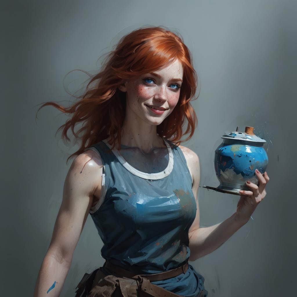 Redhead Woman in Pottery Class: Hyperdetailed Portrait