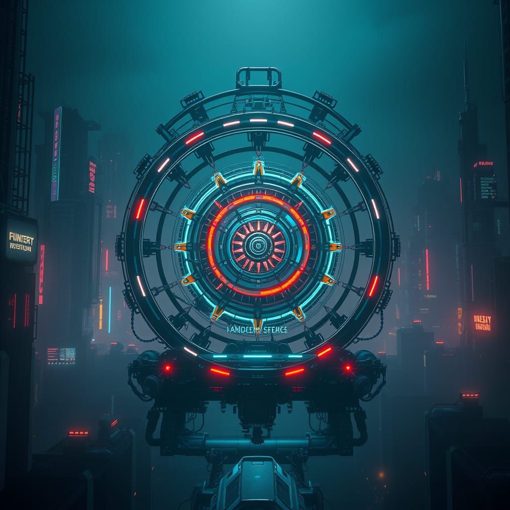 Cyberpunk Perpetuum Mobile on Dark Gradient Background