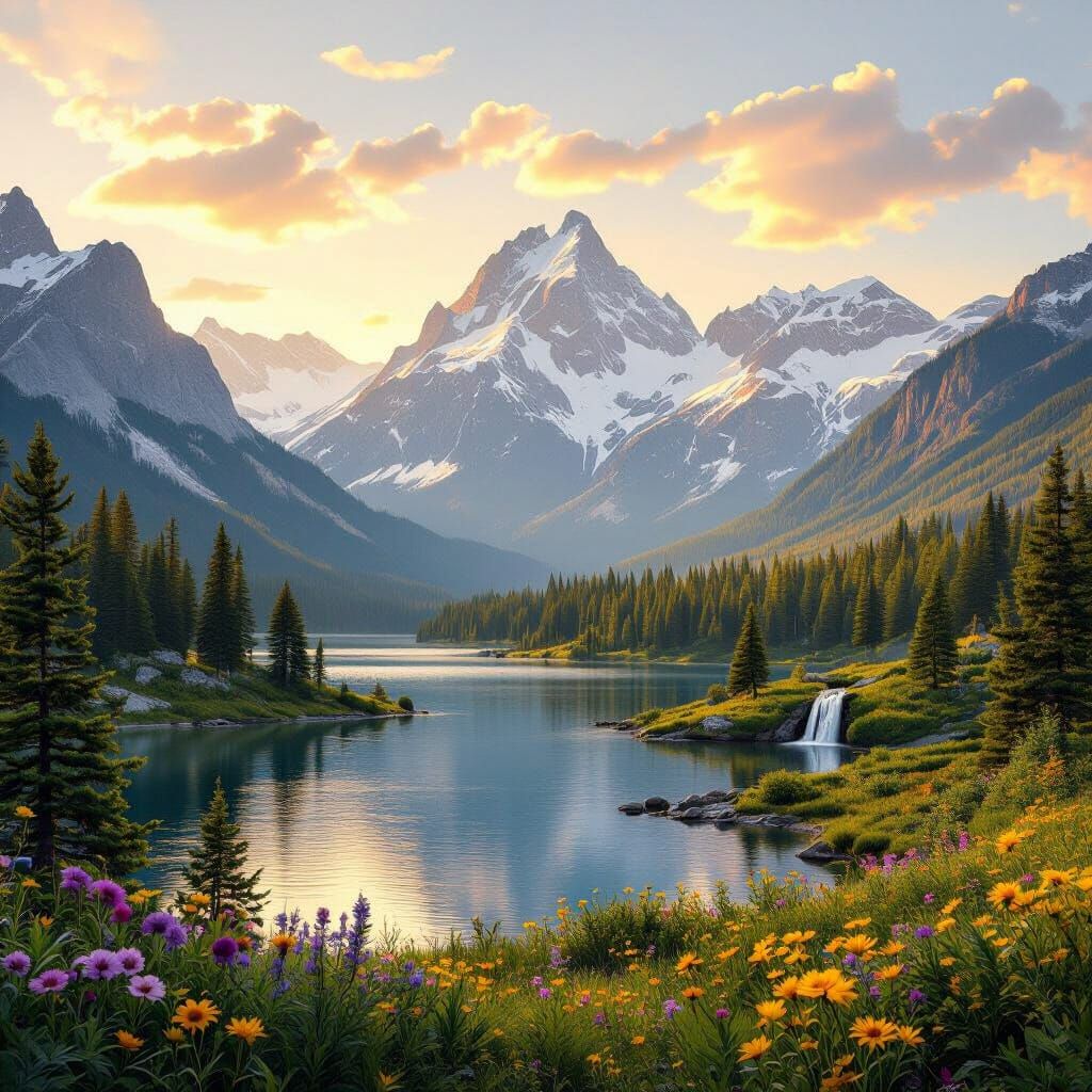 Majestic Mountain Range at Sunset: Photorealistic Landscape