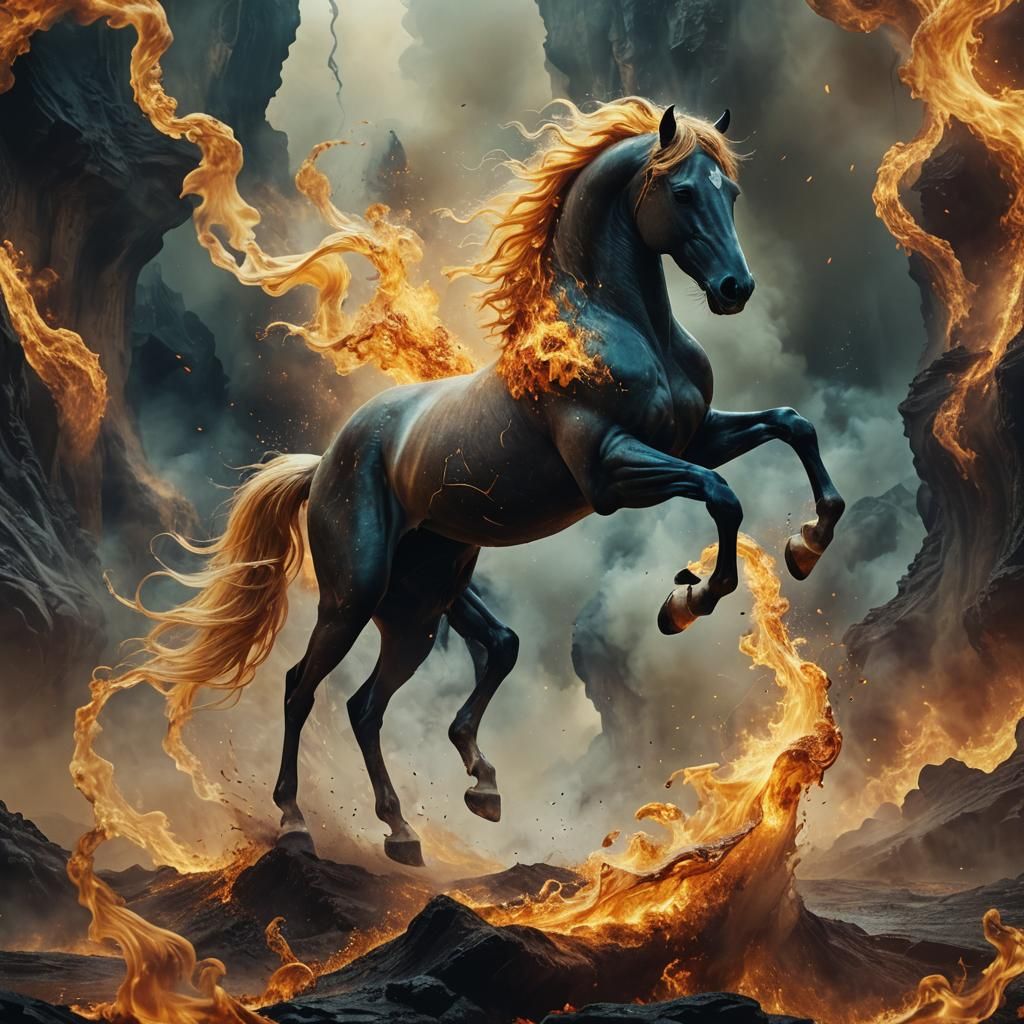 Ethereal Horse Rising from the Void: a Matte Painting