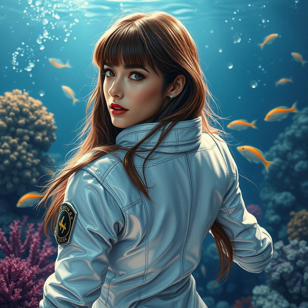 European Woman in Sci-Fi Spacesuit, Acrylic Art