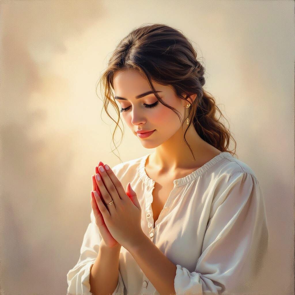 Devout Woman in Prayer, Oil Painting Style