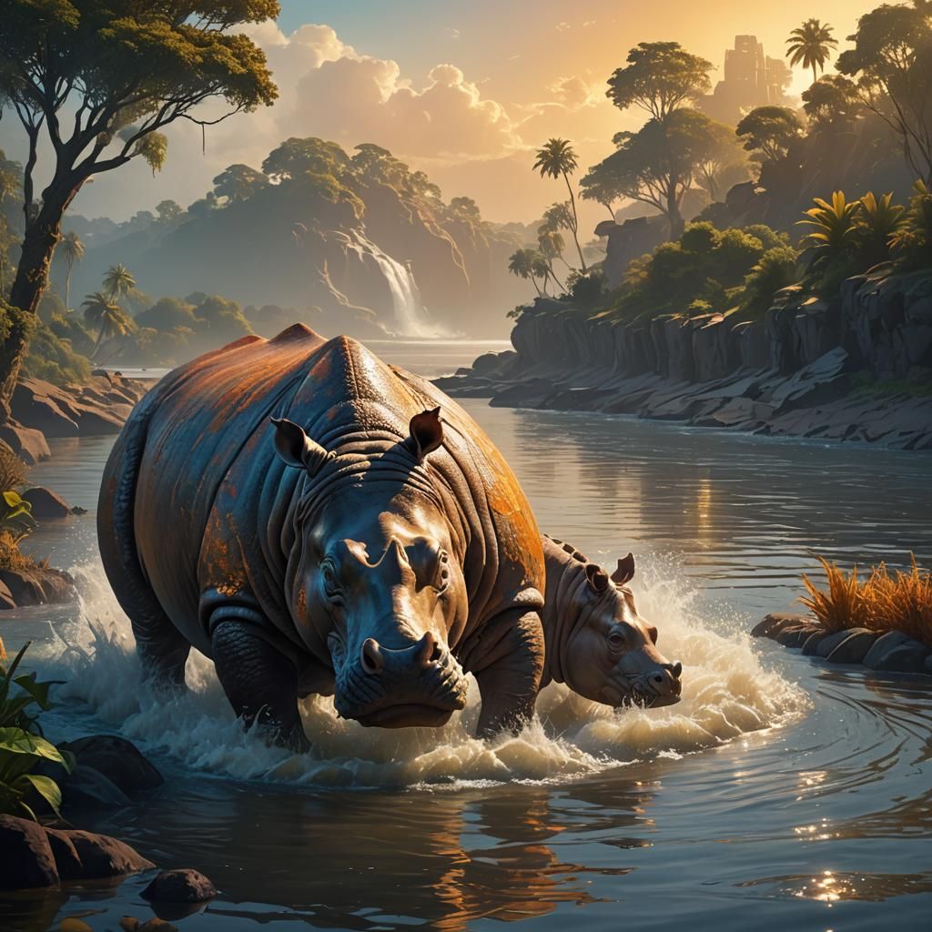 Majestic Hippo-Rhino Hybrid in Fantasy Concept Art