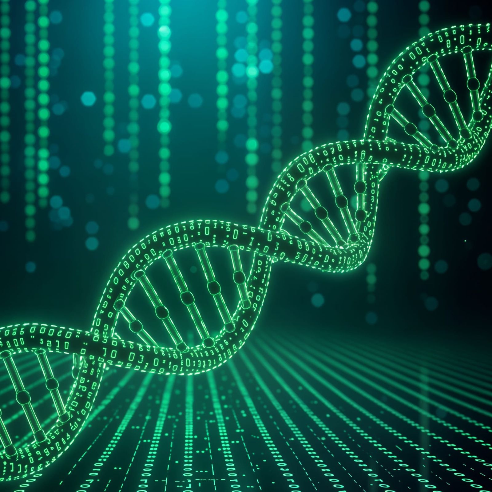 DNA Helix Made of Glowing Matrix Code