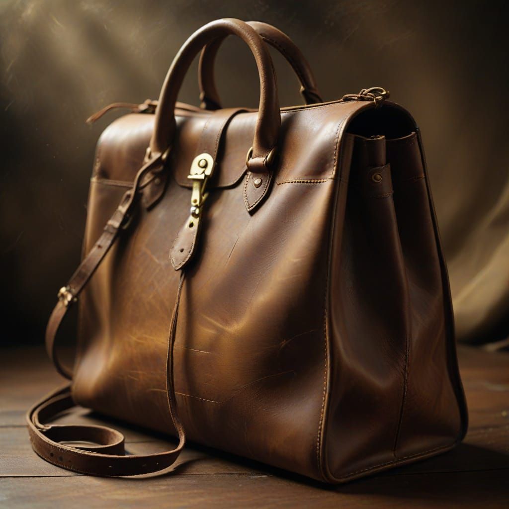 Mysterious Glowing Leather Bag in Moody Lighting