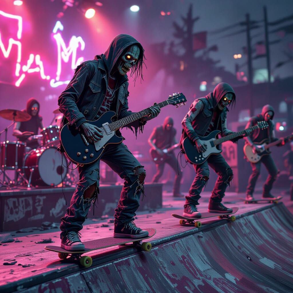 Zombie Skate Punk Band in Post-Apocalyptic Scene