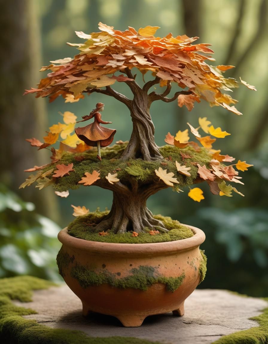 Whimsical Autumn Leaf Dancer in Forest Light