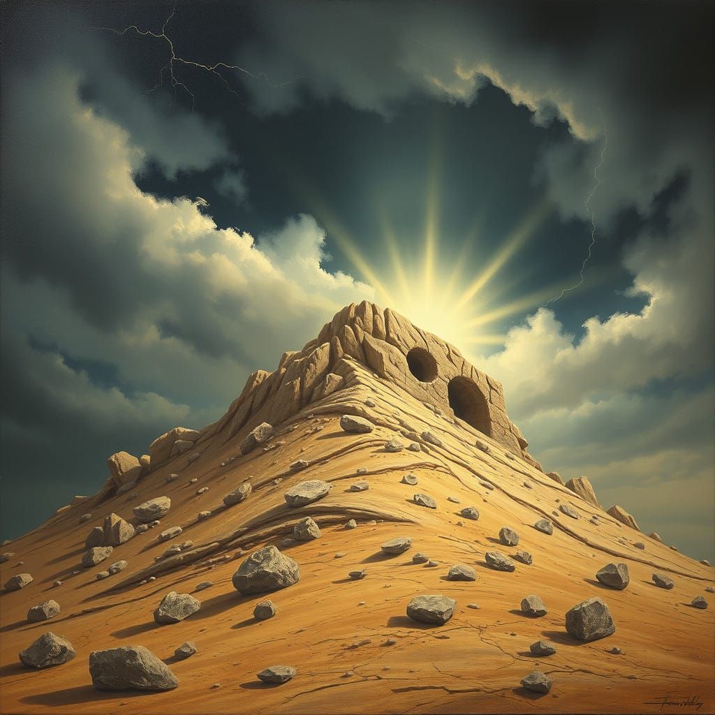 Arid, Desolate Golgotha Hill Under Ominous Sky