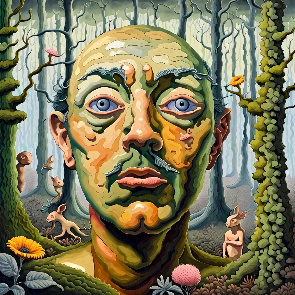 Surreal Three-Headed Man on Alien Planet