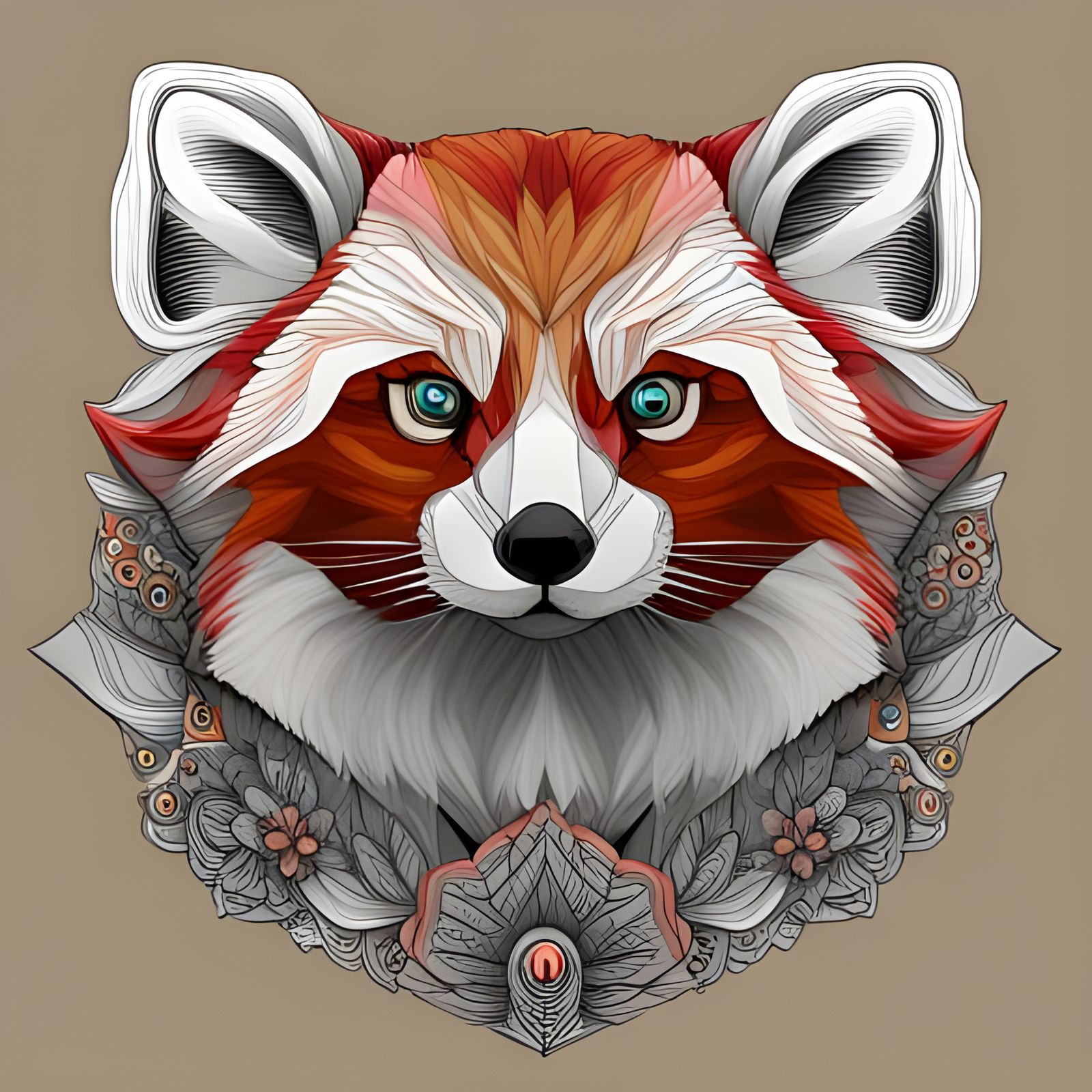 Red Panda Portrait with Abstract Fractal Design
