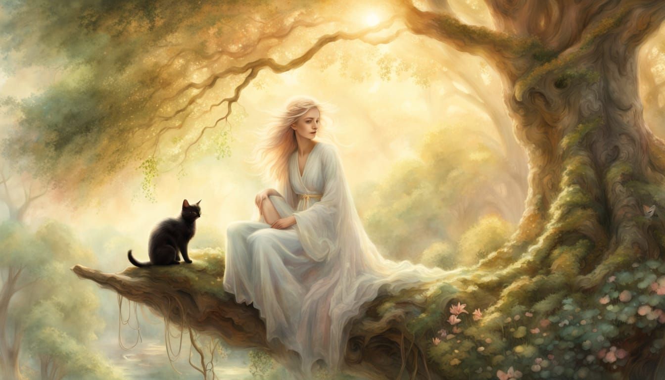 Serene Fantasy Portrait in Dreamy Watercolor Style