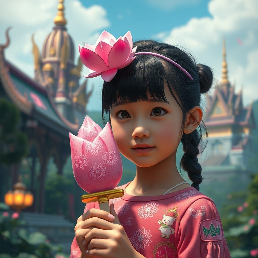 Japanese Girl with Lotus Ice Cream, Matte Painting