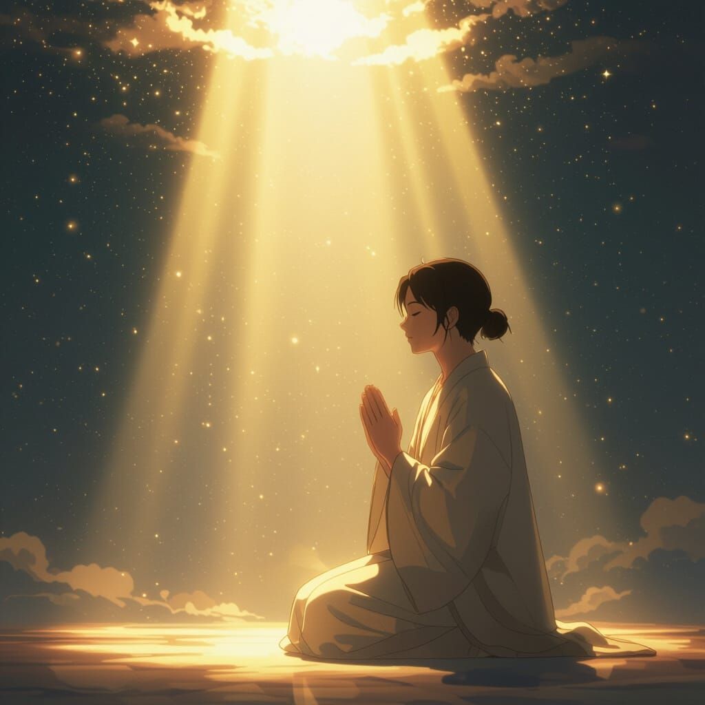 Serene Prayer Under a Beam of Light