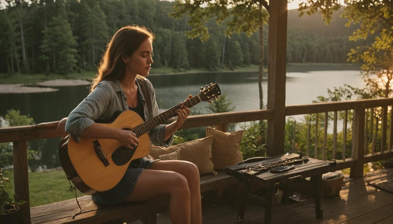 Sunset On The Back Porch. One Of Our Daughters Playing Guitar...... Ideal!