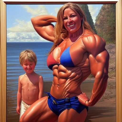 Realistic Oil Painting of a Muscular Woman