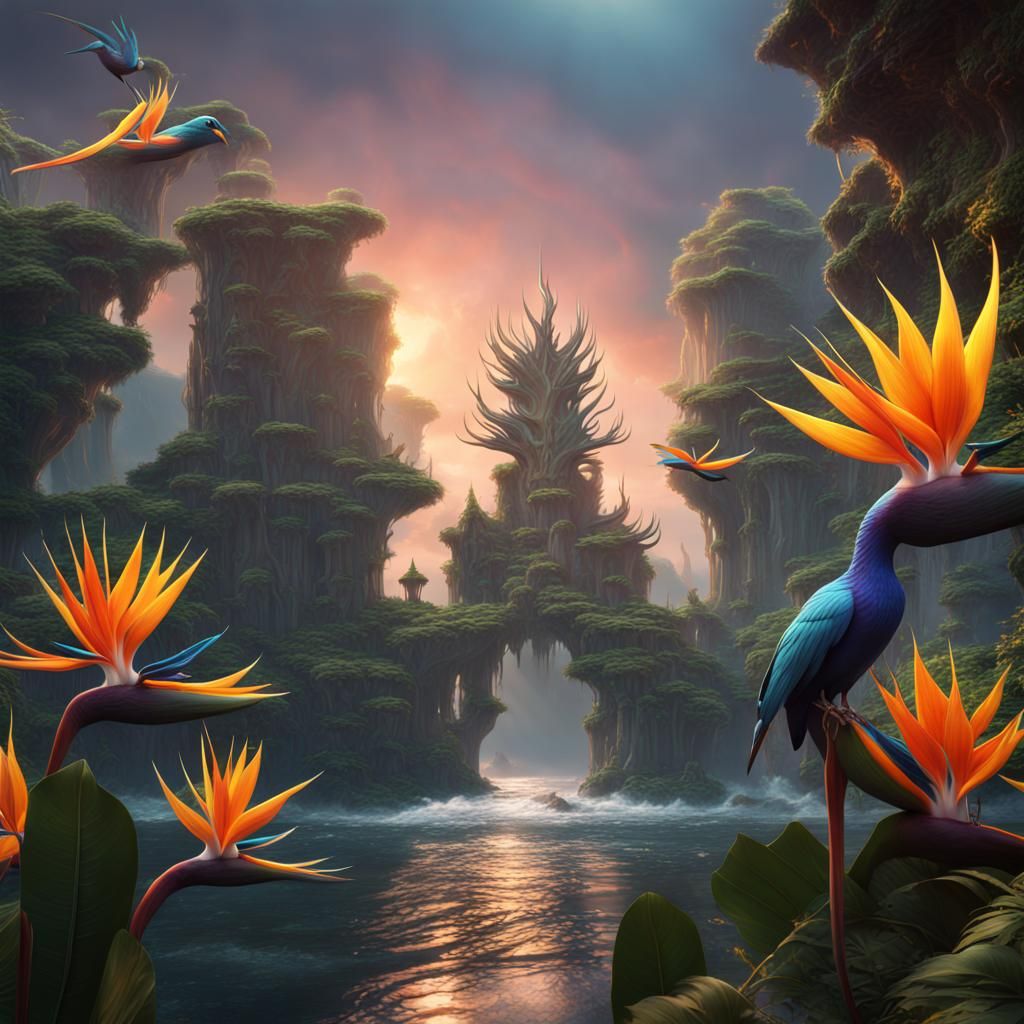 Fantastical Birds of Paradise in Detailed Digital Painting