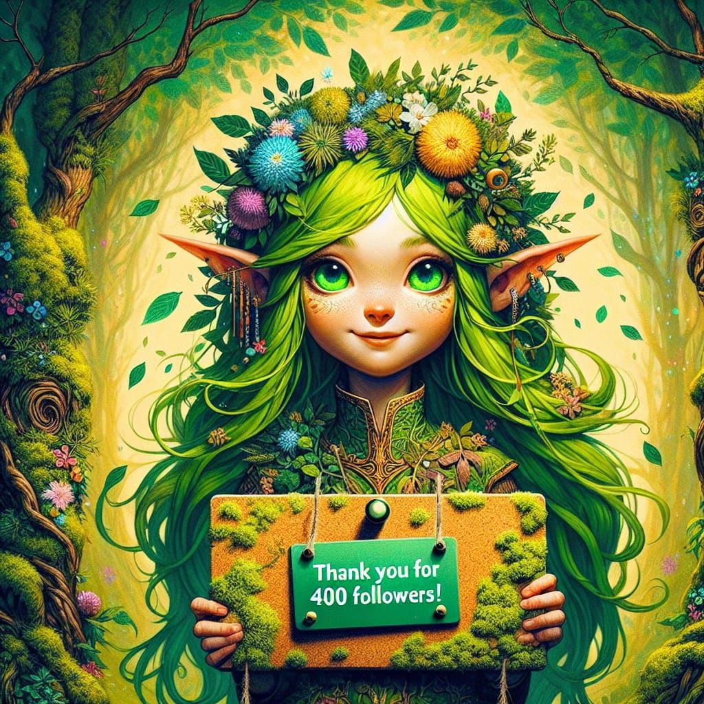 Anime Dryad Girl Thanks Followers in Fantasy Art