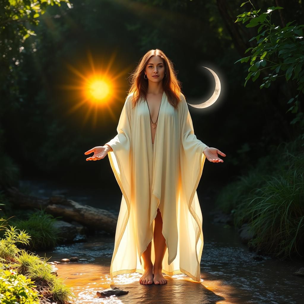 Woman Balancing Sun and Moon Energy