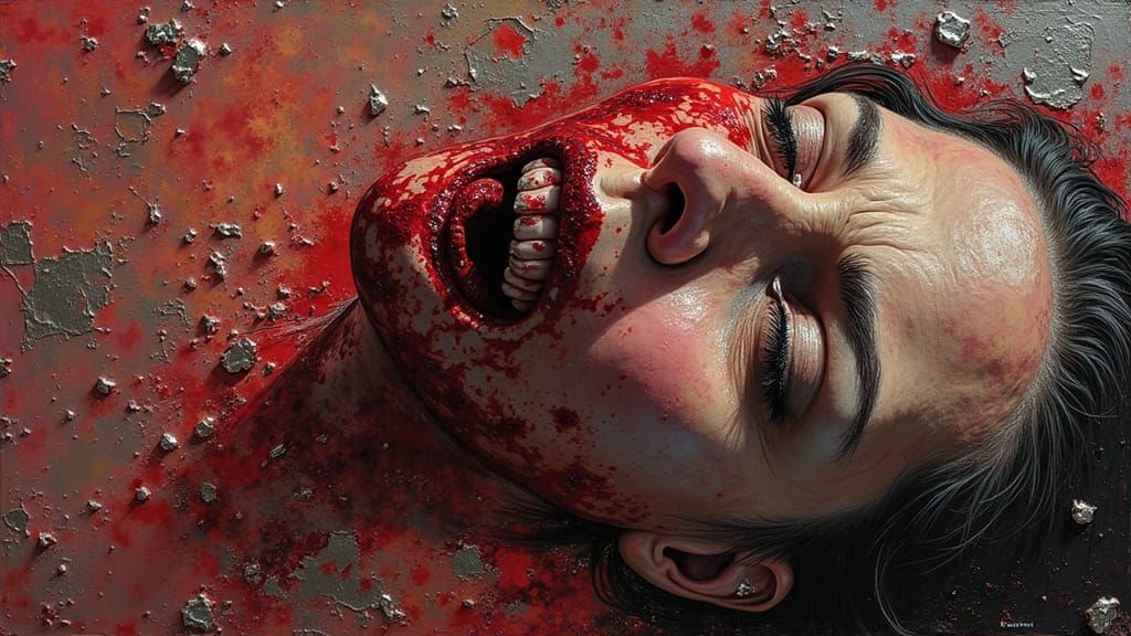 Woman Screaming in Textured Impasto Style